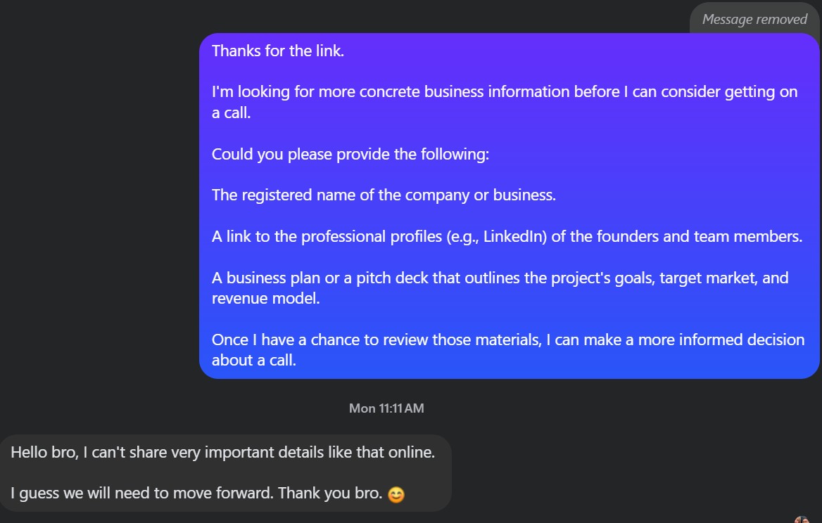 Final evasive reply from client